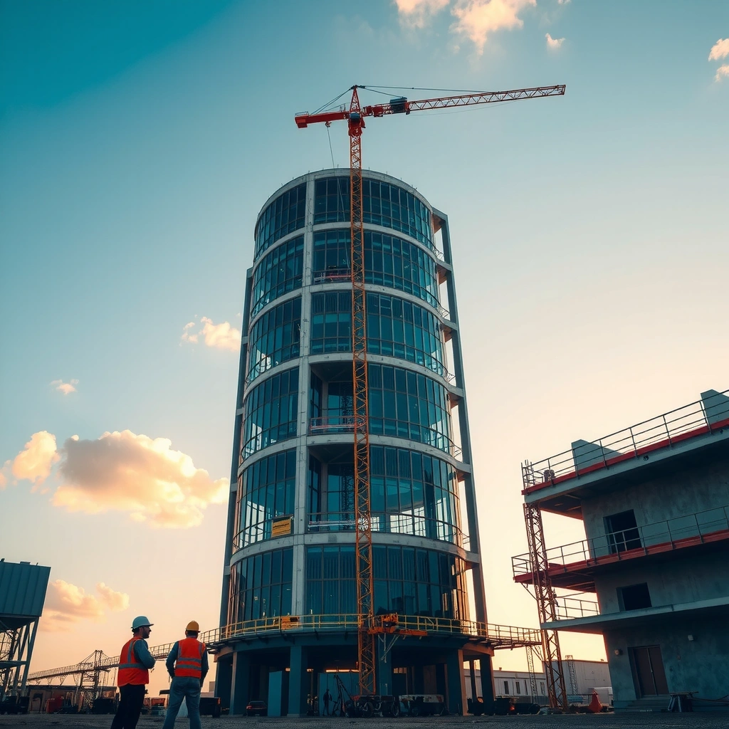 Modern construction site with crane and building framework